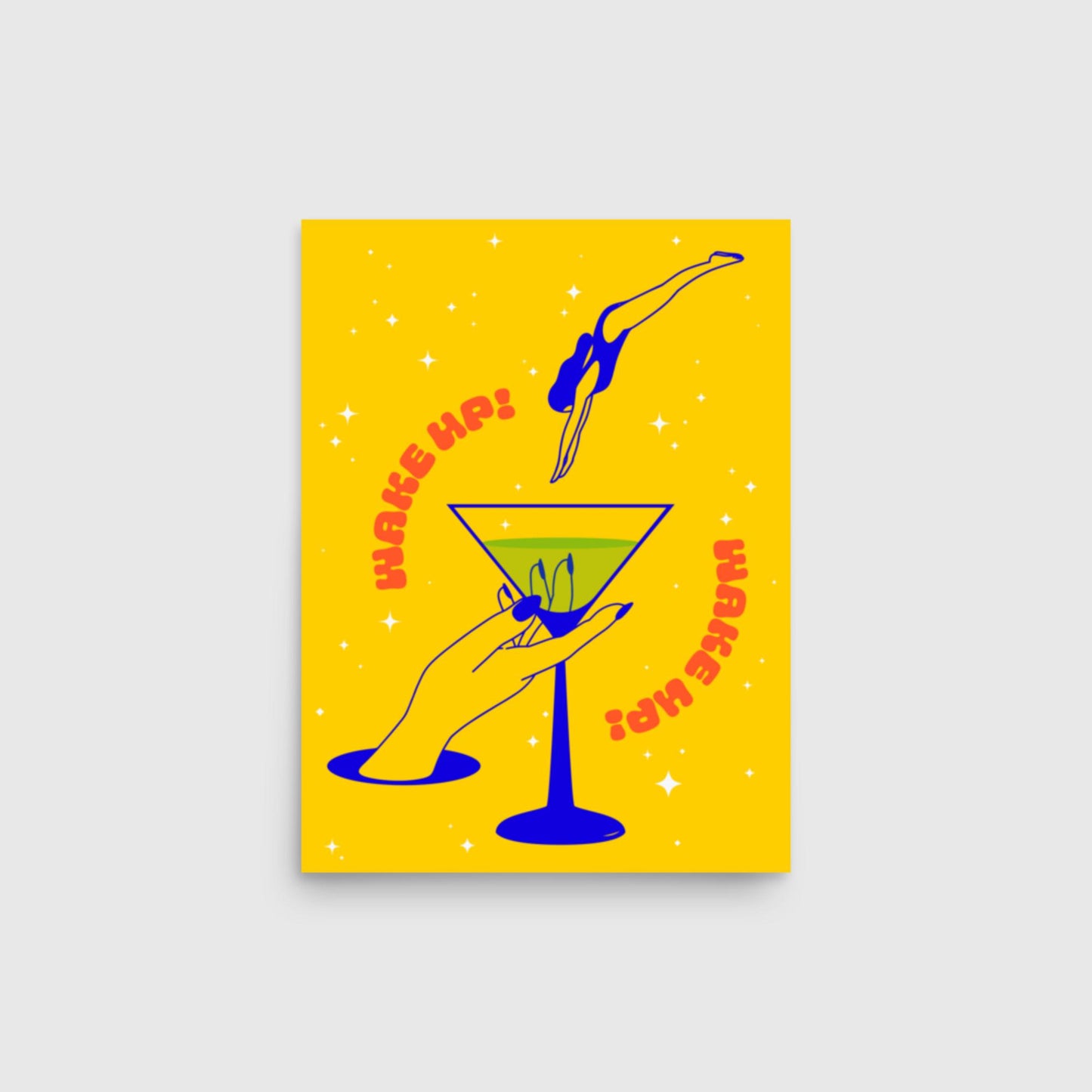 "Wake Up" Martini Print - Yellow