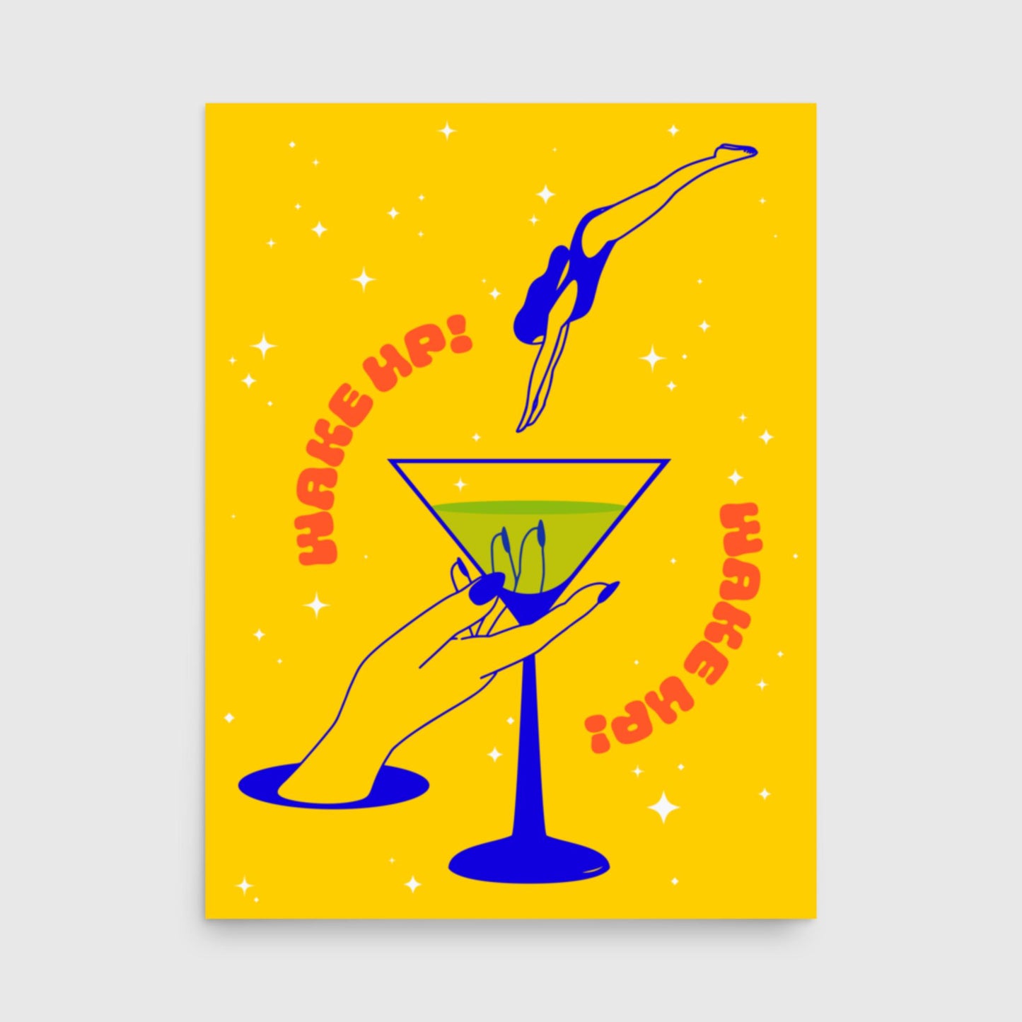 "Wake Up" Martini Print - Yellow